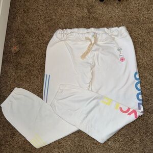SOULCYCLE White Joggers with Colorful Print